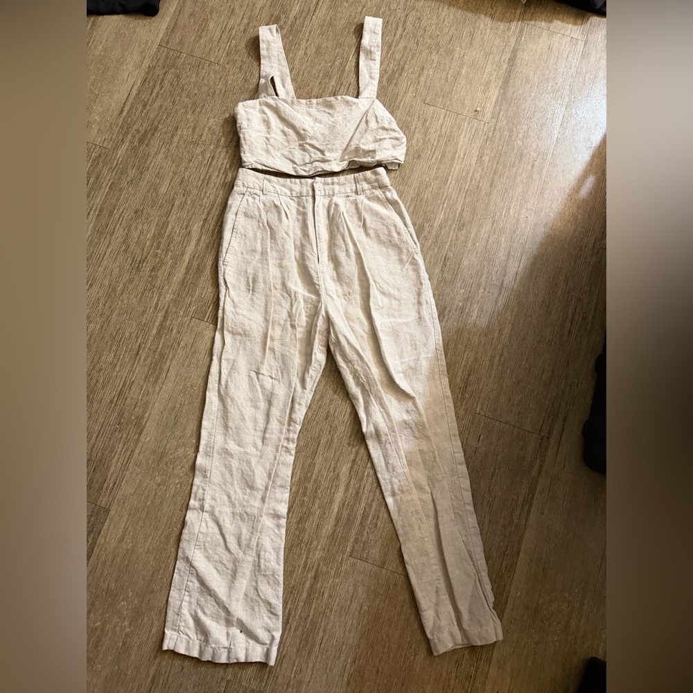Reformation Beige Linen‎ Crop Tank and Wide-Leg Pants Set - Picture 3 of 6